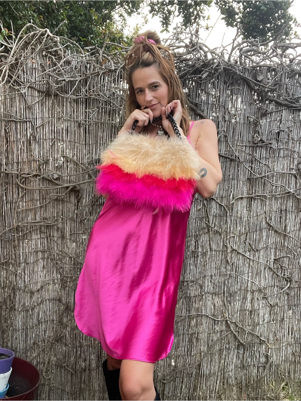Betsey Johnson Ombre Feather Chain-Handle Shoulder Bag - Pink & Peach - Picture 2 of 4